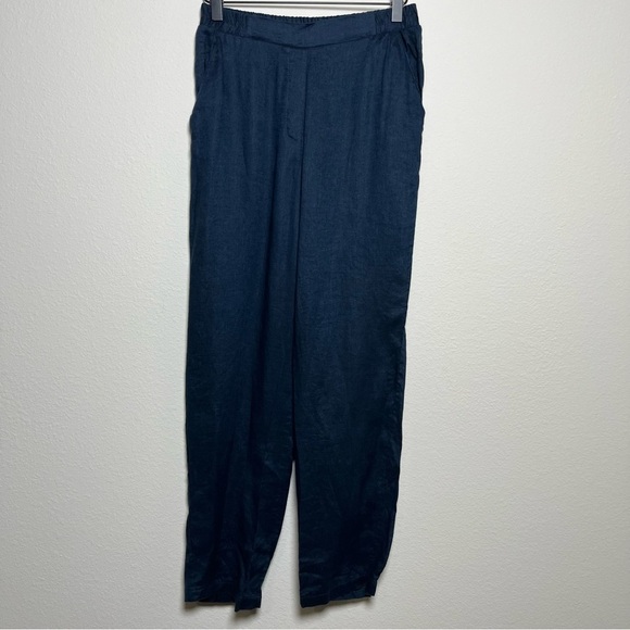 Intimissimi Women Linen Cloth Pants Small Navy Blue Lagenlook Pull‎ On Coastal - Picture 1 of 7